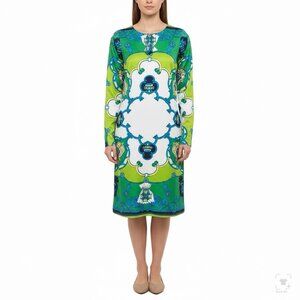 Julie Brown Women’s Green & Blue Printed Long-Sleeve A-Line Dress